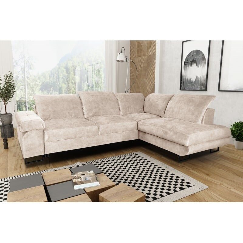 Canapé d'angle convertible WERONA têtières réglables angle droit beige