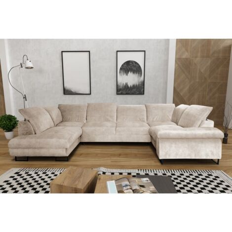 Canapé d'angle convertible WERONA têtières réglables beige