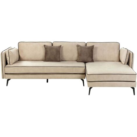 Canapé d'Angle Côté Gauche en Velours Beige 3 Places Rembourré Pieds en Métal Altan