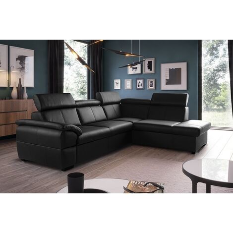Canapé d'angle cuir véritable luxe 5/6 places – Longueur 260 cm, largeur 210 cm – Confort optimal avec mousse haute résilience – Angle droit