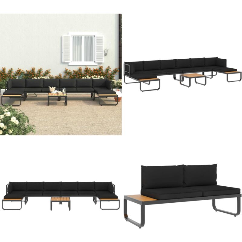 Canapé d'angle de jardin à 5 places avec coussins Aluminium wpc - Canapé D'angle - Mobilier De Jardin - Meubles De Terrasse - Canapé Extérieur - Set