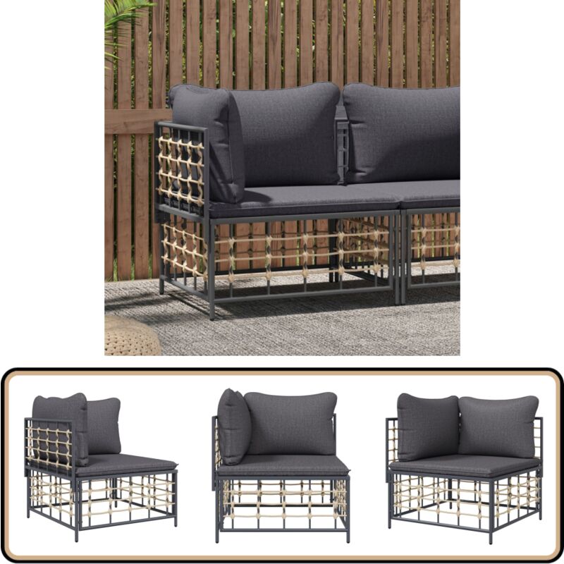 Canapé d'angle de jardin avec coussin gris foncé résine tressée - Canapé D'angle De Jardin - Mobilier De Jardin - Meubles De Jardin - Canapé