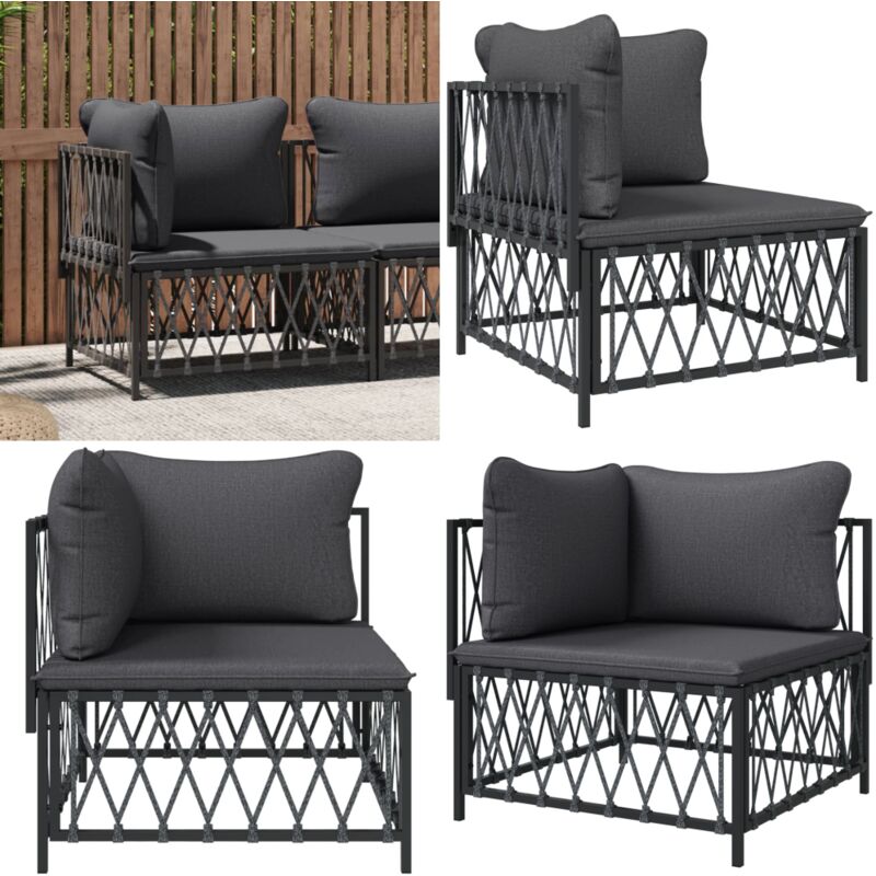 Canapé d'angle de jardin avec coussins anthracite tissu tissé - Canapé D'angle De Jardin - Mobilier De Jardin - Salon De Jardin - Canapé Extérieur