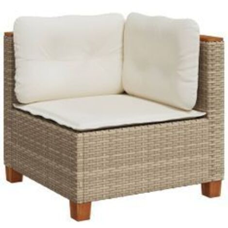 Canapé d'angle de jardin avec coussins beige résine tressée