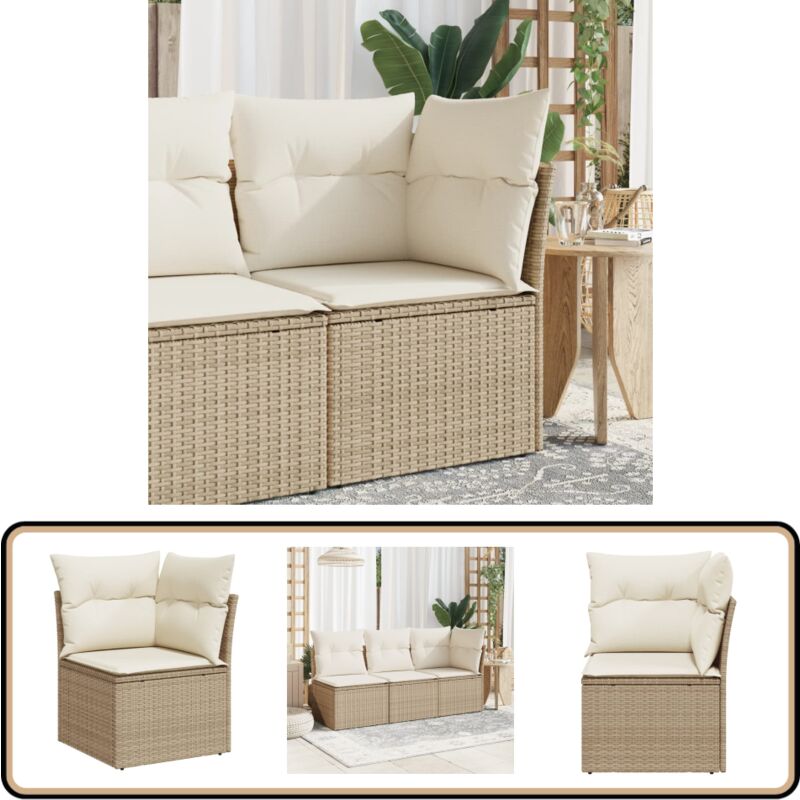 Canapé d'angle de jardin avec coussins beige résine tressée - Canapé De Jardin - Meubles De Jardin - Salon De Jardin - Rotin pe - Fauteuil De Jardin