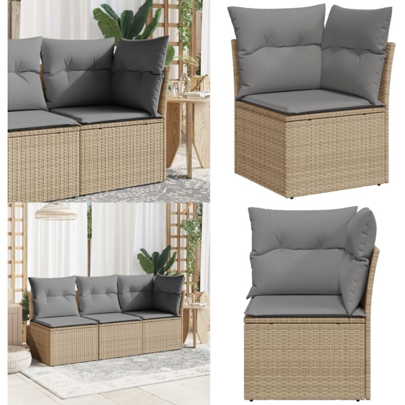 Canapé d'angle de jardin avec coussins beige résine tressée - Canapé De Jardin - Meubles De Jardin - Salon De Jardin - Rotin pe - Fauteuil De Jardin