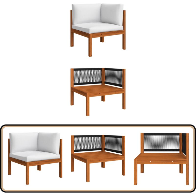 Canapé d'angle de jardin avec coussins Bois d'acacia massif - Canapé Jardin - Mobilier Extérieur - Meubles De Jardin - Canapé Angle - Acacia Massif