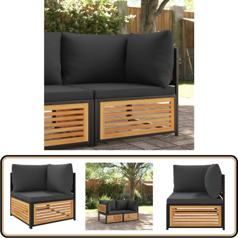 Canapé d'angle de jardin avec coussins bois massif d'acacia - Canapé De Jardin - Salon De Jardin - Mobilier De Jardin - Canapé D'angle - Meubles De