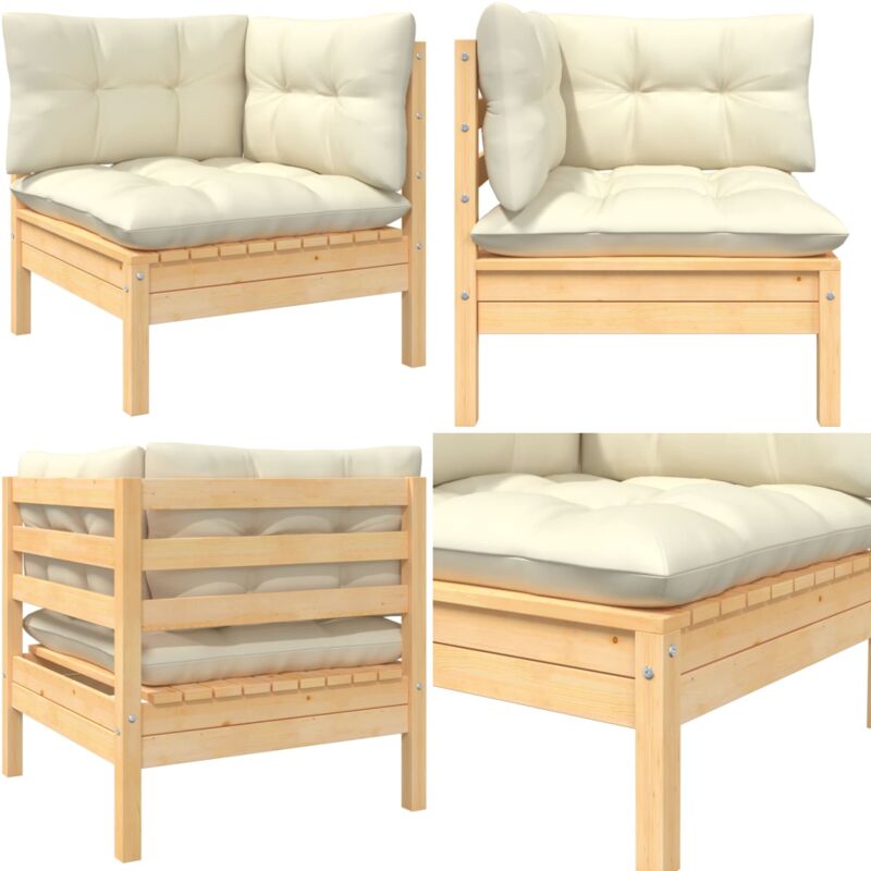 Canapé d'angle de jardin avec coussins crème Bois de pin massif - Canapé D'angle - Mobilier De Jardin - Salon De Jardin - Canapé Extérieur - Bois De