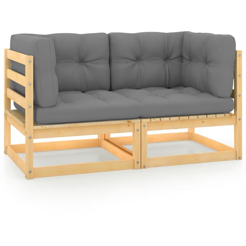 Canapé 2 places de jardin avec coussins Bois de pin massif