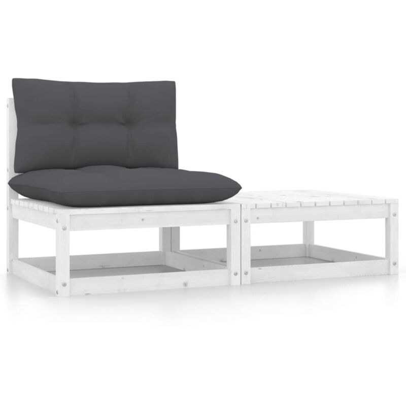 Salon de jardin 2 pcs avec coussins Blanc Bois de pin massif Vidaxl