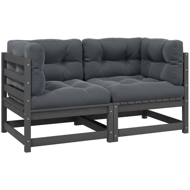 Canapé 2 places de jardin avec coussins Gris Bois de pin massif Vidaxl