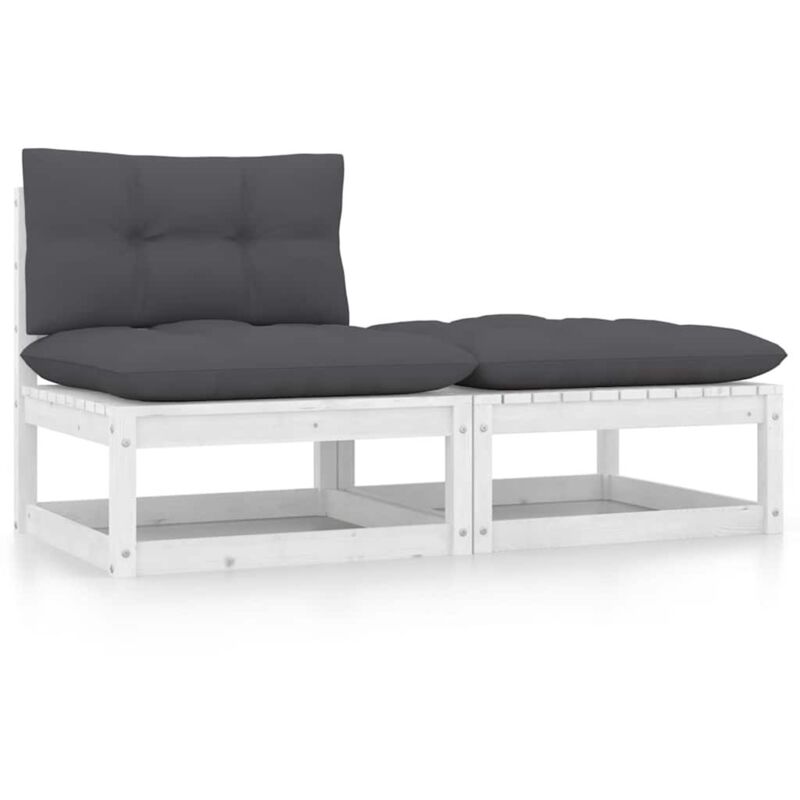 Salon de jardin 2 pcs avec coussins Blanc Bois de pin massif Vidaxl