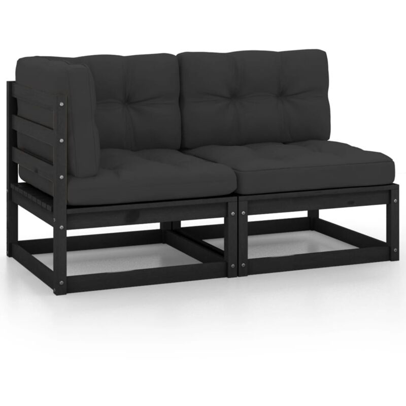 Salon de jardin 2 pcs avec coussins Noir Bois de pin massif Vidaxl