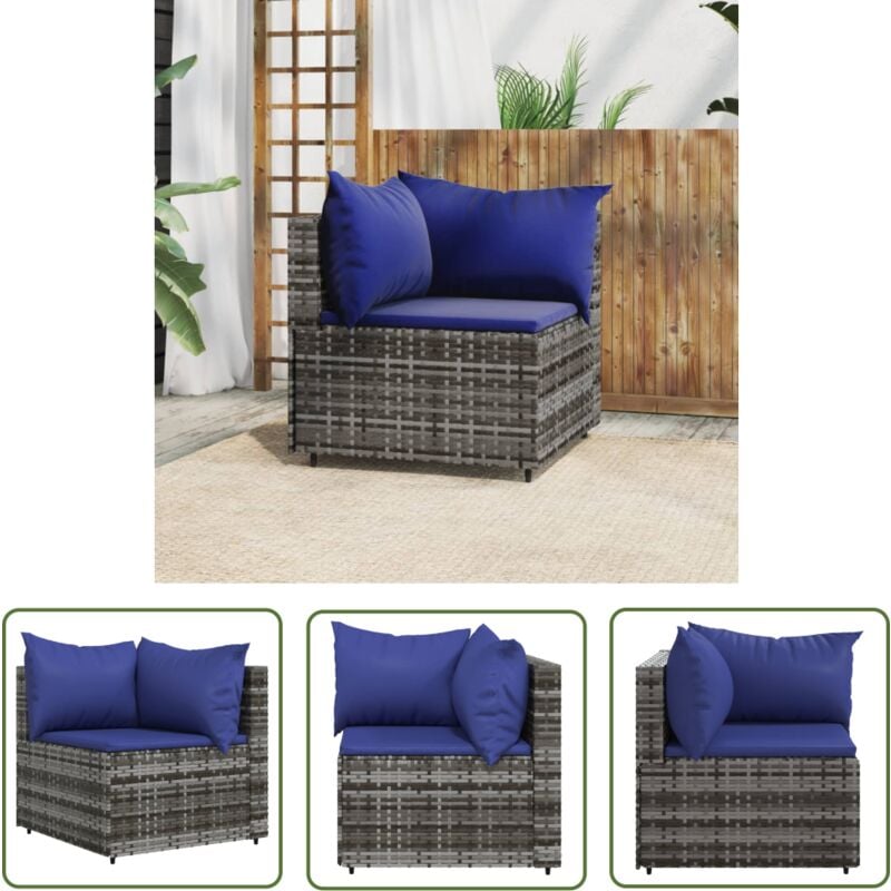 The Living Store - Canapé d'angle de jardin avec coussins gris résine tressée - Canapé D'angle - Mobilier De Jardin - Salon De Jardin - Canapé