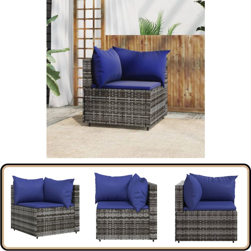 Canapé d'angle de jardin avec coussins gris résine tressée - Canapé D'angle - Mobilier De Jardin - Salon De Jardin - Canapé Extérieur - Résine Tressée