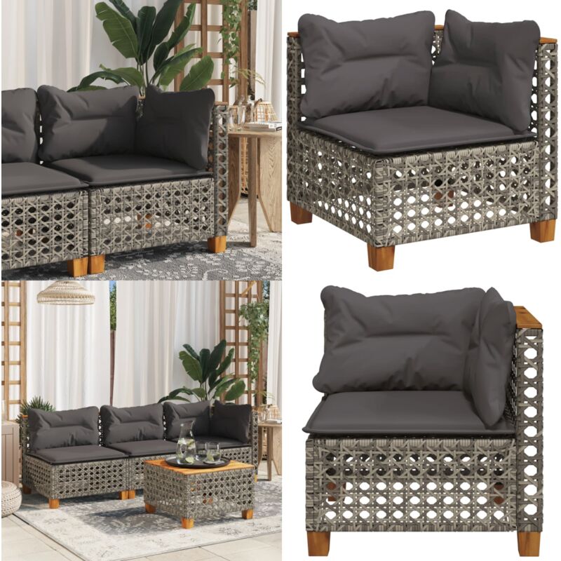 Canapé d'angle de jardin avec coussins gris résine tressée - Canapé De Jardin - Canapé Extérieur - Mobilier De Jardin - Salon De Jardin - Ensemble De