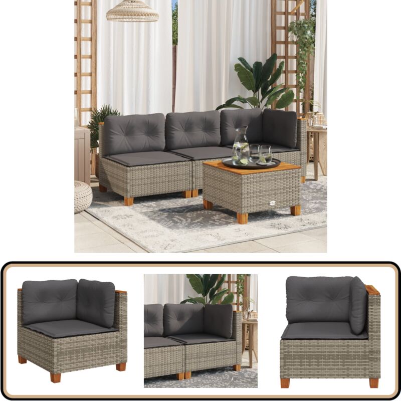 Canapé d'angle de jardin avec coussins gris résine tressée - Canapé De Jardin - Meubles De Jardin - Salon De Jardin - Ensemble De Jardin - Chaise