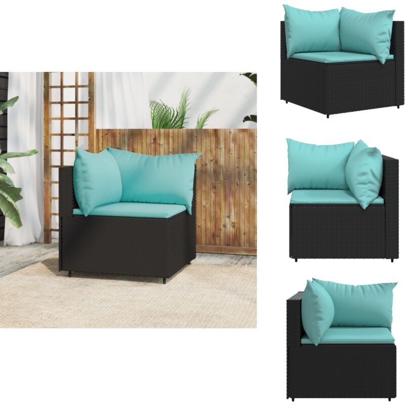 Canapé d'angle de jardin avec coussins Noir Résine tressée - Canapé D'angle - Mobilier De Jardin - Meubles De Jardin - Canapé Extérieur - Chaise