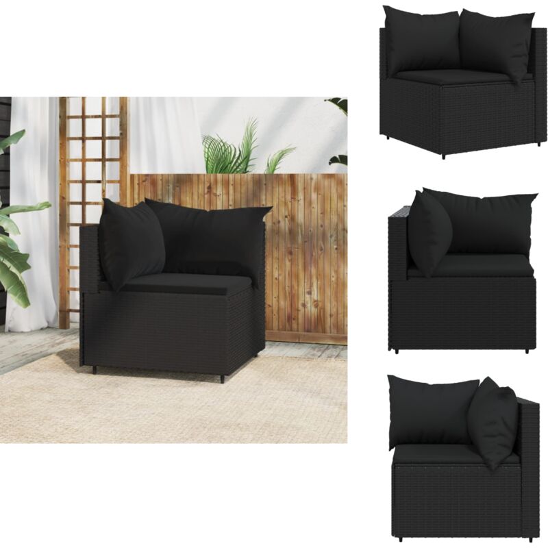 Canapé d'angle de jardin avec coussins Noir Résine tressée - Canapé D'angle - Mobilier De Jardin - Salon De Jardin - Canapé Extérieur - Résine Tressée