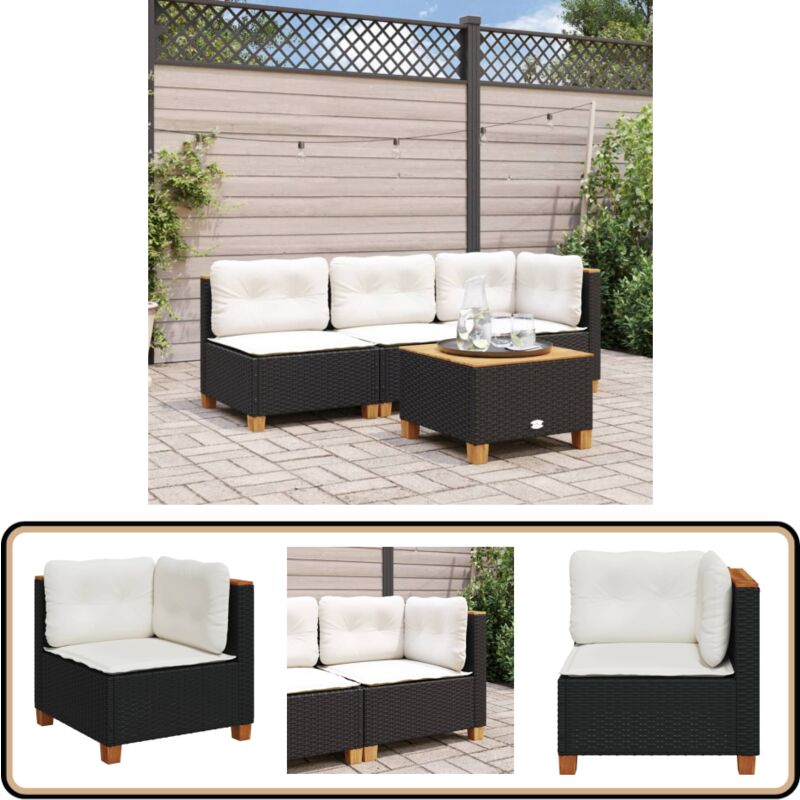 Canapé d'angle de jardin avec coussins noir résine tressée - Canapé De Jardin - Mobilier De Jardin - Salon De Jardin - Ensemble De Jardin - Chaise