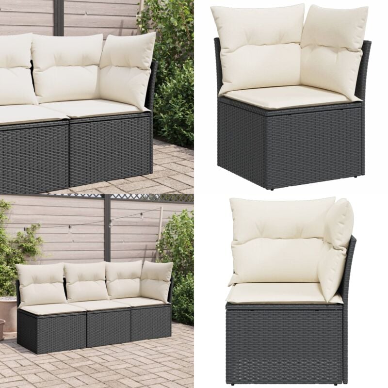 Canapé d'angle de jardin avec coussins noir résine tressée - Canapé De Jardin - Salon De Jardin - Mobilier De Jardin - Rotin pe - Meubles D'extérieur