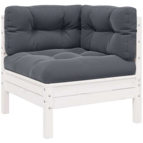 Canapé d'angle de jardin avec coussins  Salon de jardin style industriel  Banc Blanc Bois de pin massif -BV17382