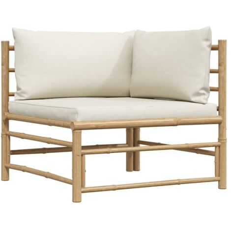 Canapé d'angle de jardin avec coussins  Salon de jardin style industriel  Banc blanc crème Bambou -BV56265