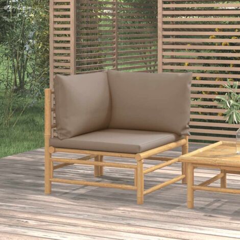 Canapé d'angle de jardin avec coussins  Salon de jardin style industriel  Banc taupe bambou -BV21173