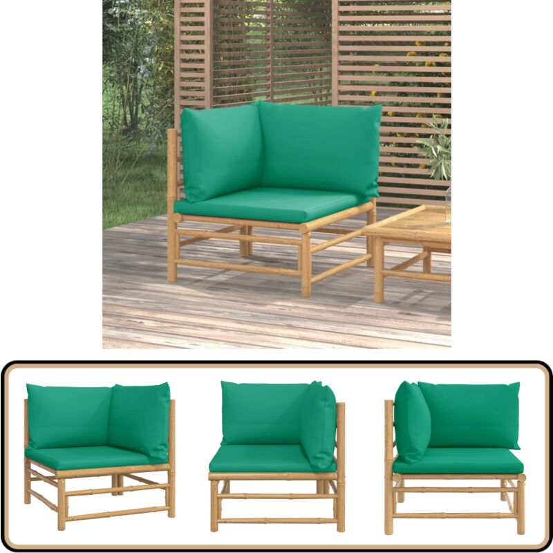 Canapé d'angle de jardin avec coussins vert bambou - Canapé D'angle - Mobilier De Jardin - Meubles De Jardin - Canapé Extérieur - Chaise Longue