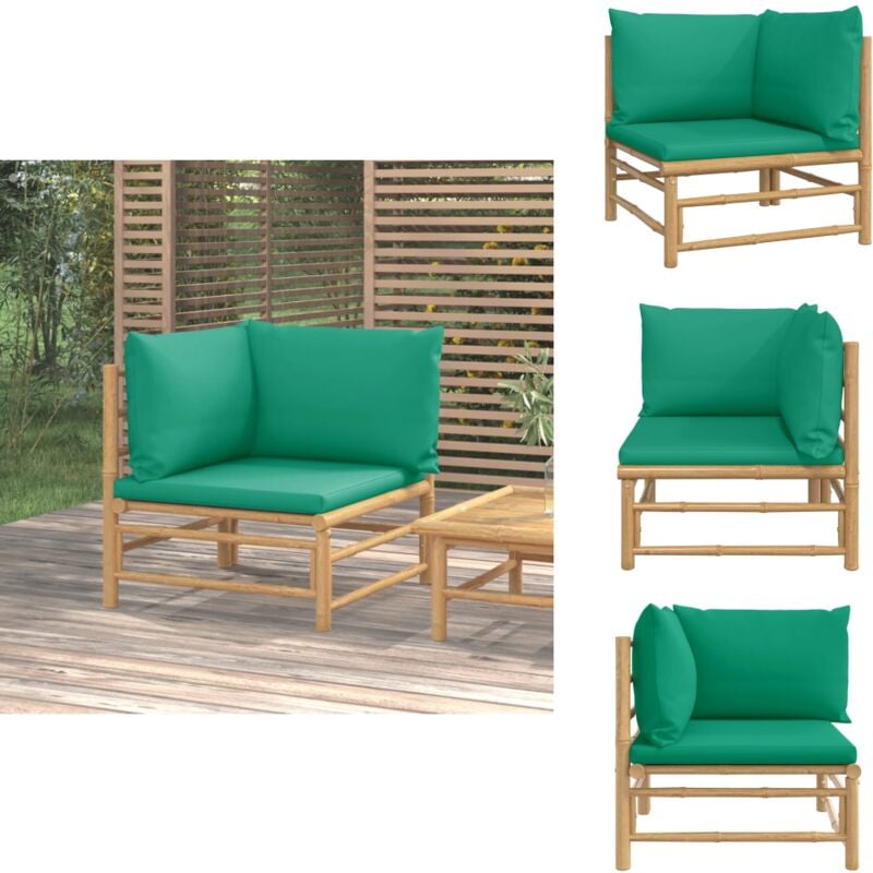 Canapé d'angle de jardin avec coussins vert bambou - Canapé D'angle - Mobilier De Jardin - Meubles De Jardin - Canapé Extérieur - Chaise Longue