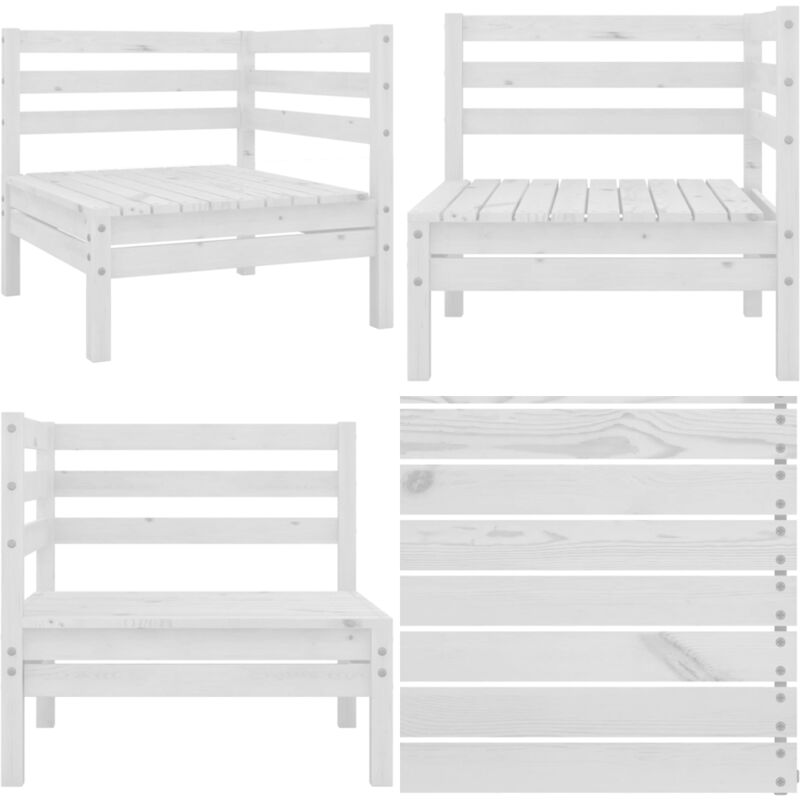 Canapé d'angle de jardin blanc bois de pin massif - Canapé D'angle - Mobilier De Jardin - Salon De Jardin - Meubles De Jardin - Bois De Pin - Home &