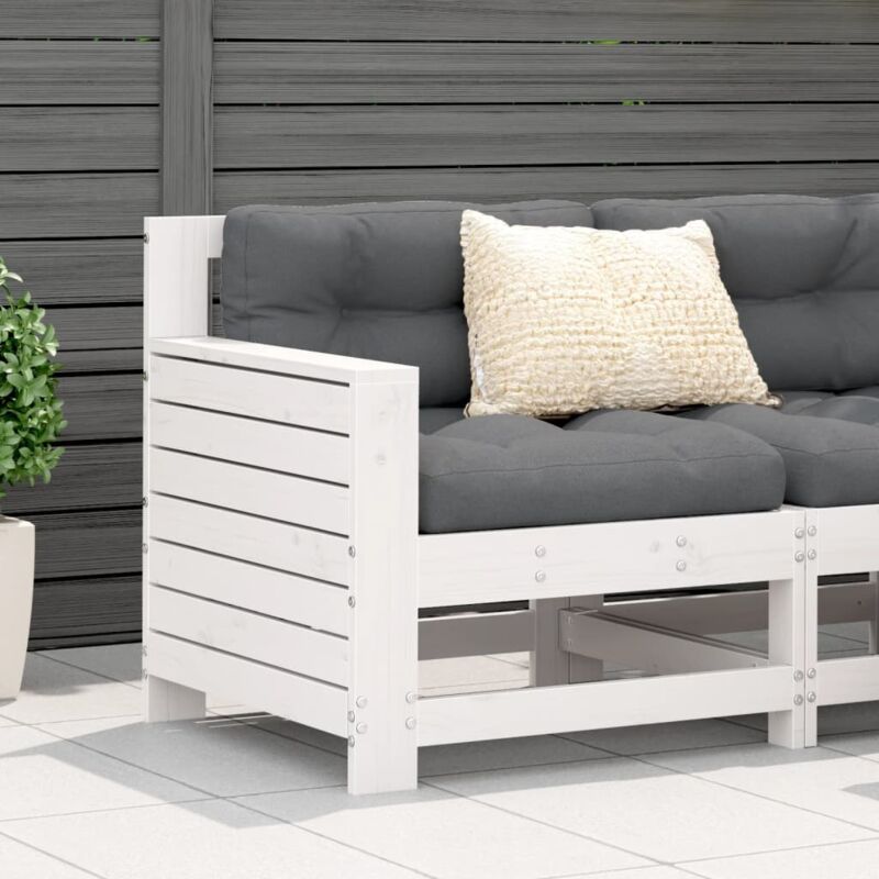 Canapé de jardin accoudoir avec coussin blanc bois massif pin - Vidaxl