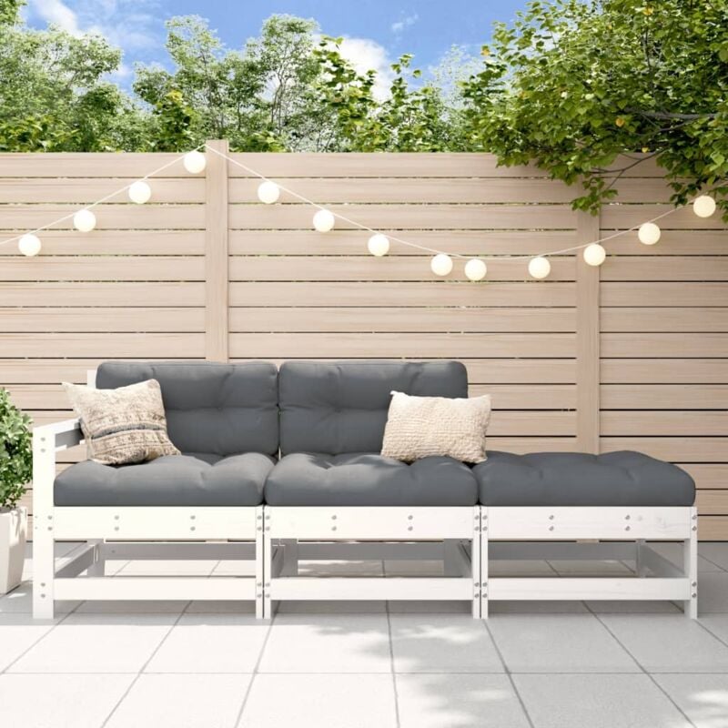 Vidaxl - Salon de jardin 3 pcs blanc bois massif de pin