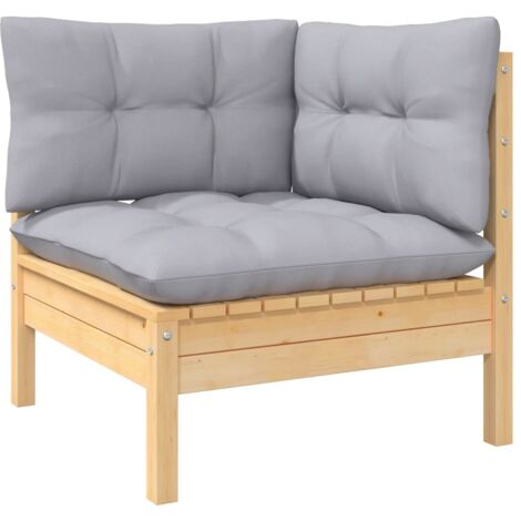 Canapé d'angle de jardin Canapé relax - Banc de jardin avec coussins gris Bois de pin massif BV755639 - BonneVie