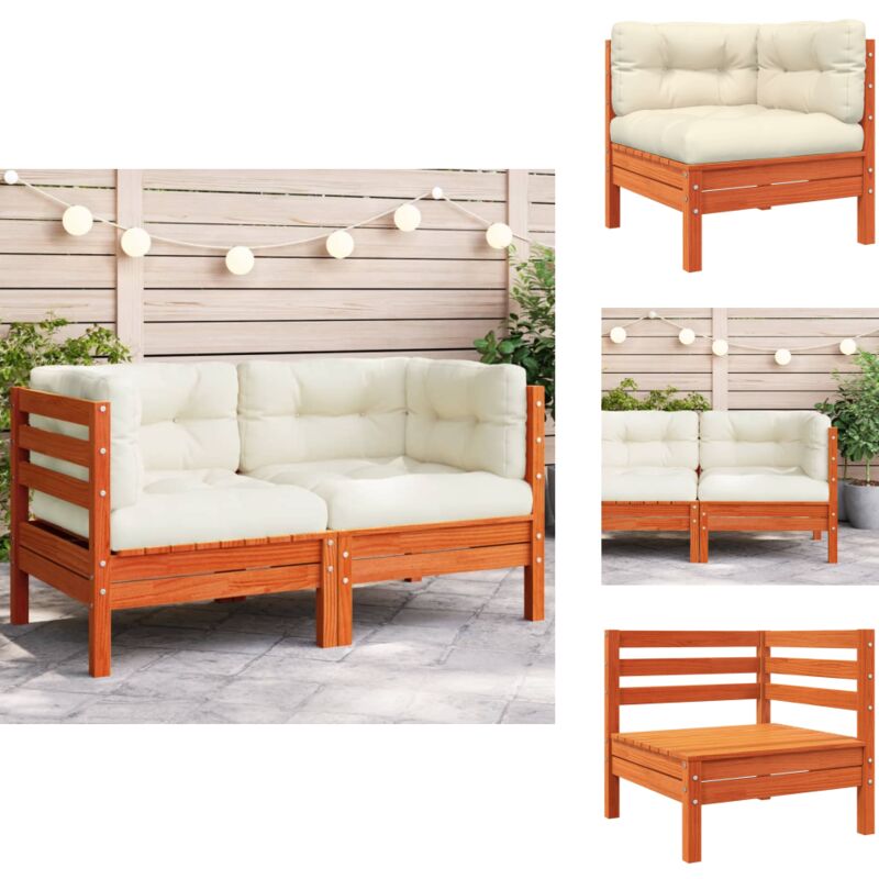 Canapé d'angle de jardin coussins cire marron bois pin massif - Canapé De Jardin - Canapé D'angle - Mobilier De Jardin - Meubles De Jardin - Bois De