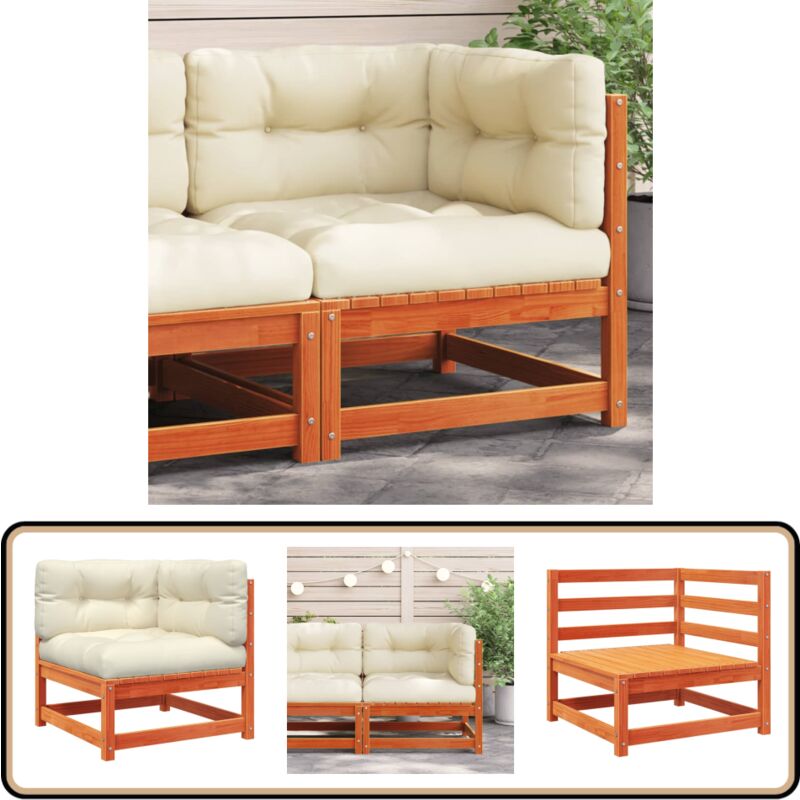 Canapé d'angle de jardin coussins cire marron bois pin massif - Canapé De Jardin - Mobilier De Jardin - Canapé D'angle - Meubles De Jardin - Bois De