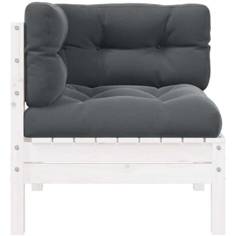 Canapé d'angle de jardin Divan de jardin avec coussins Blanc Bois de pin massif