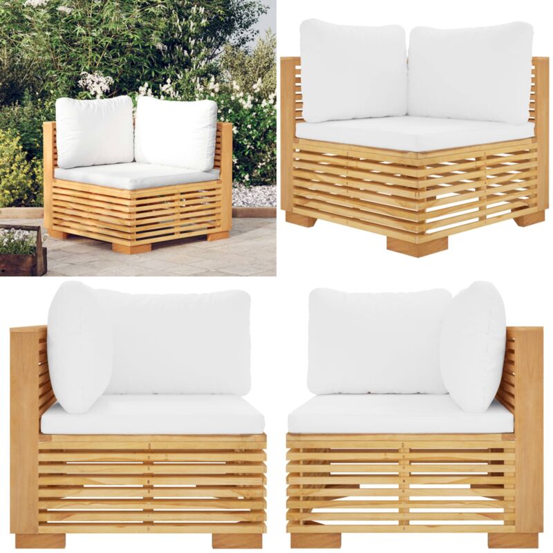 Canapé d'angle de jardin et coussins crème Bois de teck massif - Canapé D'angle - Meubles De Jardin - Salon De Jardin - Teck Massif - Confortable