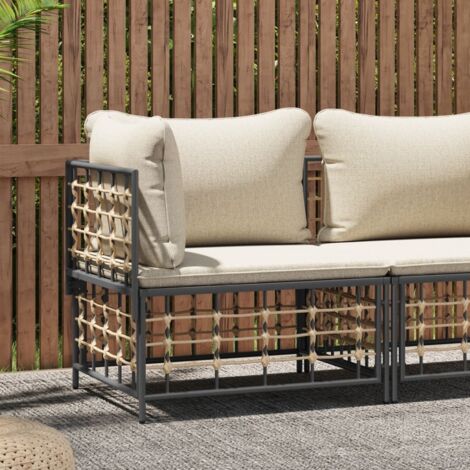 Canapé d'angle de jardin  Fauteuil relax  Canapé d'extérieur avec coussin beige résine tressée MJU2437