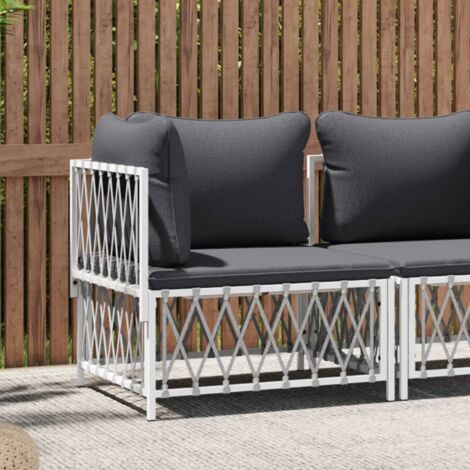 Canapé d'angle de jardin  Fauteuil relax  Canapé d'extérieur avec coussins blanc tissu tissé MJU4958