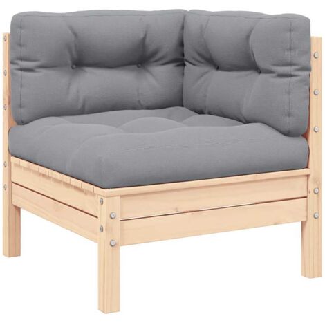 Canapé d'angle de jardin  Fauteuil relax  Canapé d'extérieur avec coussins gris Bois de pin massif MJU2321