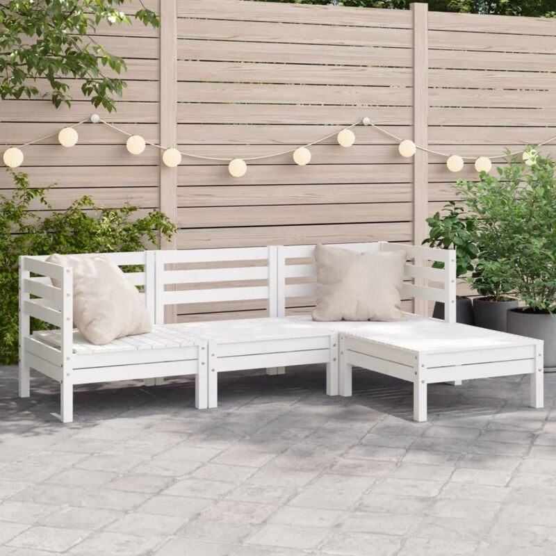 Vidaxl - Canapé de jardin 3 places et repose-pied blanc bois pin massif