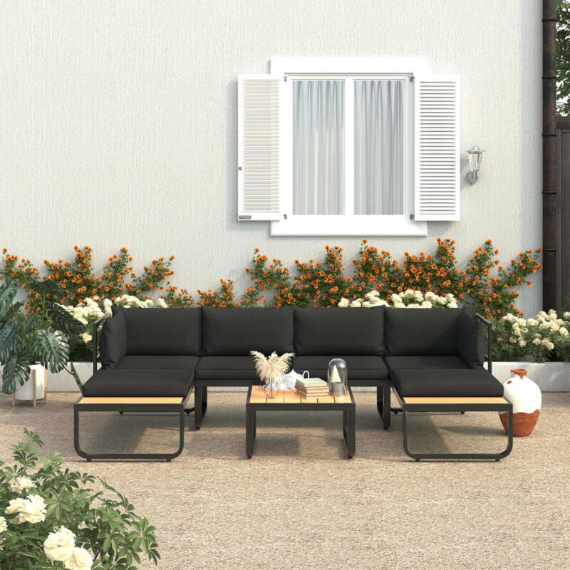 Canapé d'angle de jardin - Salon de jardin - Banc de jardin - à 4 places avec coussins Aluminium wpc Chic-868576