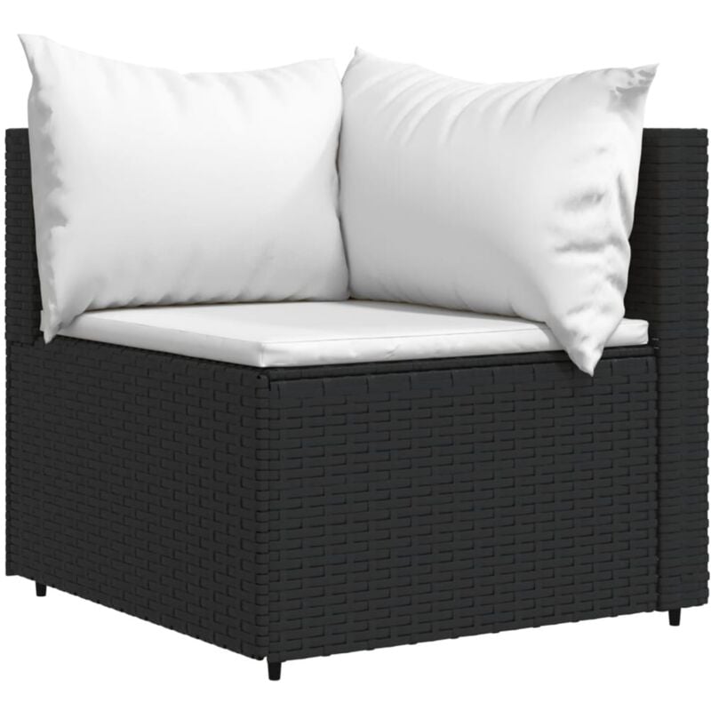 Canapé d'angle de jardin - Salon de jardin - Banc de jardin - avec coussins Noir Résine tressée Chic-325236