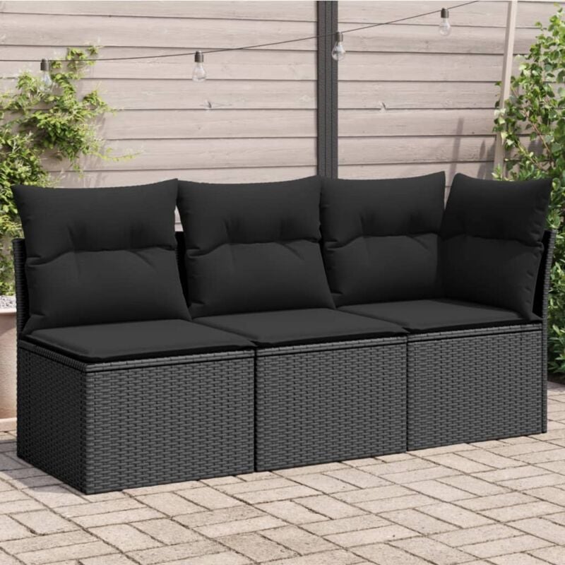 Maisonchic - Canapé de jardin, Salon de jardin, canapé relax avec coussins 3 places noir résine tressée togp45824 design in