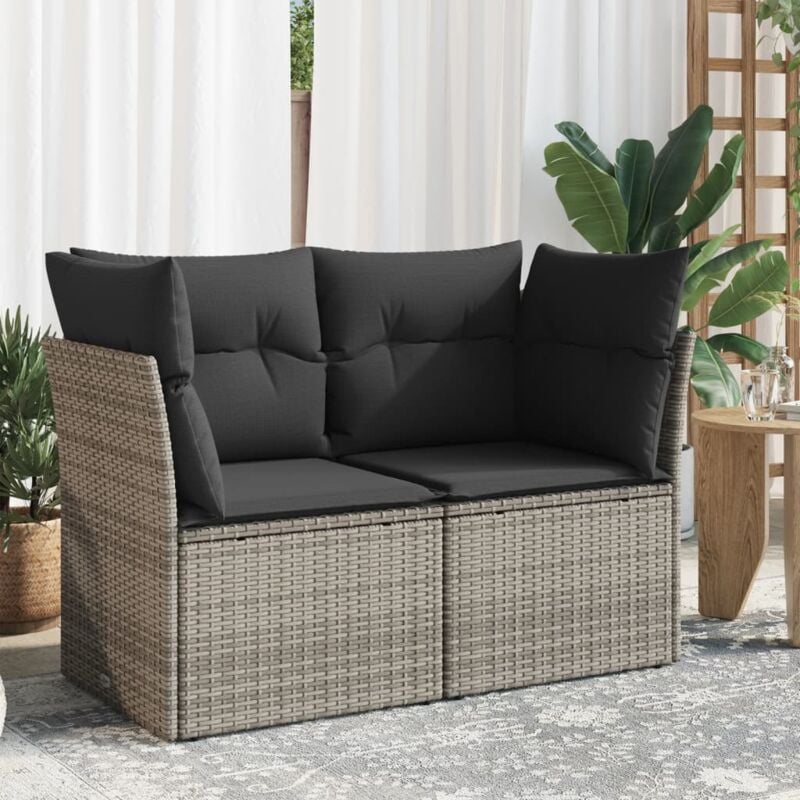 Maisonchic - Canapé de jardin 2 places, canapé d'extérieur, banquette de jardin avec coussins gris résine tressée togp36342 design in