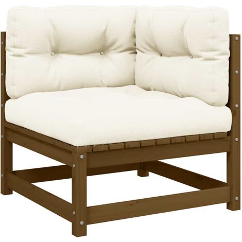Canapé d'angle de jardin，Banquette avec coussins crème Bois de pin massif DGBDF809764