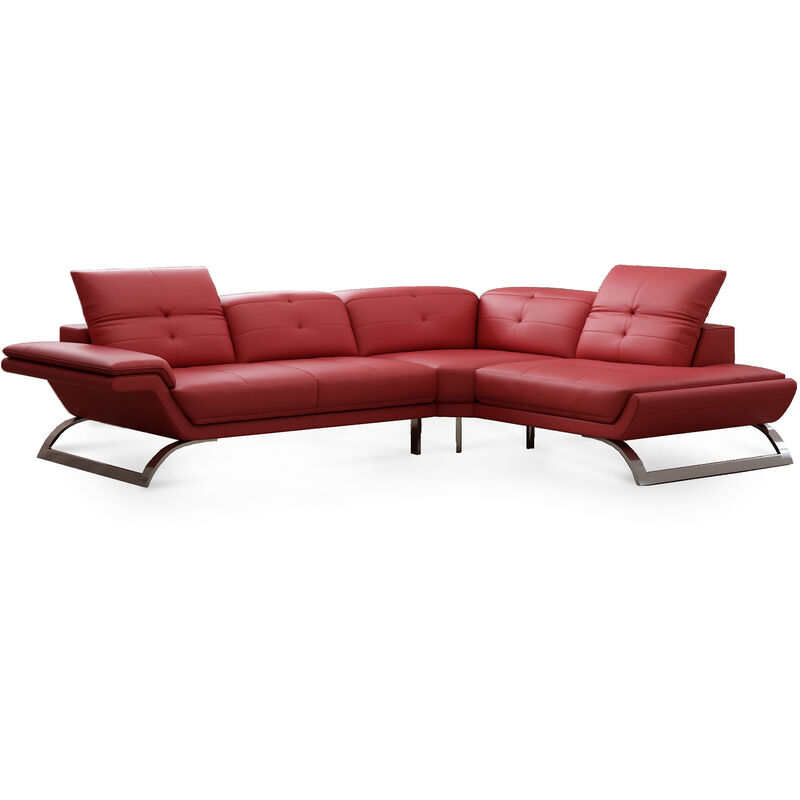 Canapé d'angle design en cuir rouge AURORE - Angle Droit