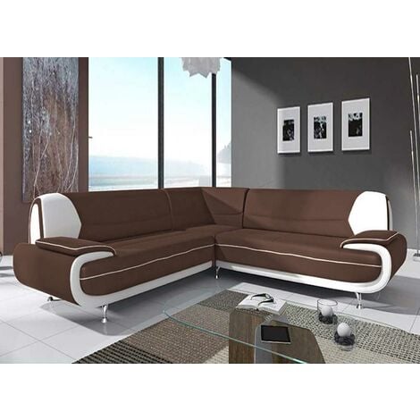 Canapé d'angle design marron et blanc MARITA XL - marron blanc